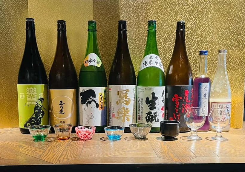 Casual Japanese sake tasting and snack experience, Kabukicho - The 8-sake tasting format, and how the guide helps you notice differences