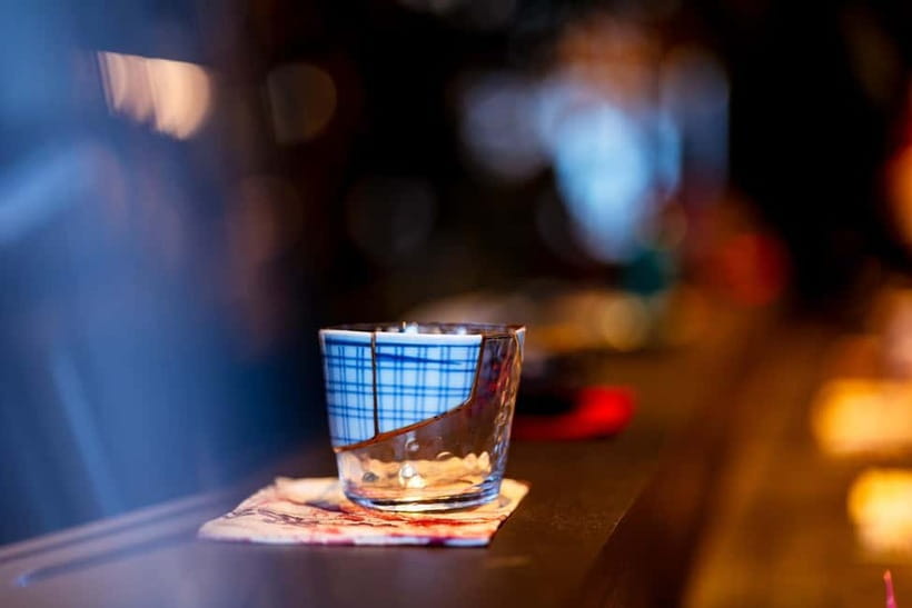 Ginza, Tokyo: Sake Experience with traditional vessels - First stop in Ginza: the 11th floor sake bar with a Tokyo Bay view