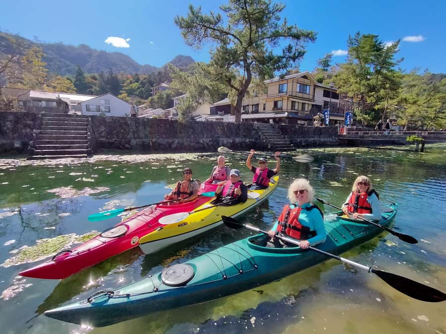 Miyajima World Heritage Torii Kayak Tour - Return paddle: a slightly different view back to the beach
