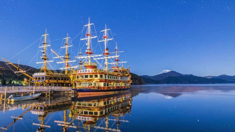 Mt.Fuji Hakone Day Tour With Lake Ashi Cruise, FREE Ropeway - Hakone Shrine: the cedar steps and the red torii that frames Fuji