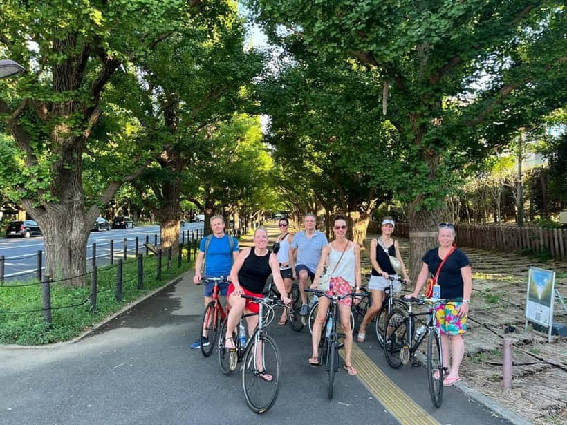 Tokyo Bike Tour: Shibuya, Harajuku & Hidden Gems - Ginkgo Avenue and Japan National Stadium photo moments