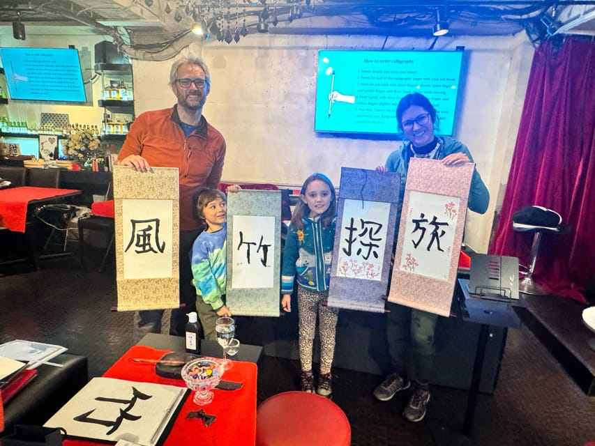 Tokyo: Calligraphy on Kanji Fan & Scroll with Drink - Writing Your Name in Kanji, Then Turning It Into a Hanko