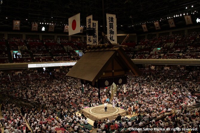 Tokyo Grand Sumo Tournament Viewing Tour with Tickets - Ryogoku View Hotel sumo intro before you walk to Kokugikan