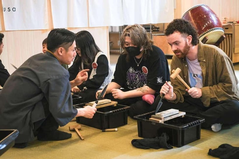 Tokyo: Knife Making Workshop (Sharpening, Engraving) - Engraving Your Handle in Japanese, Then Attaching It the Traditional Way